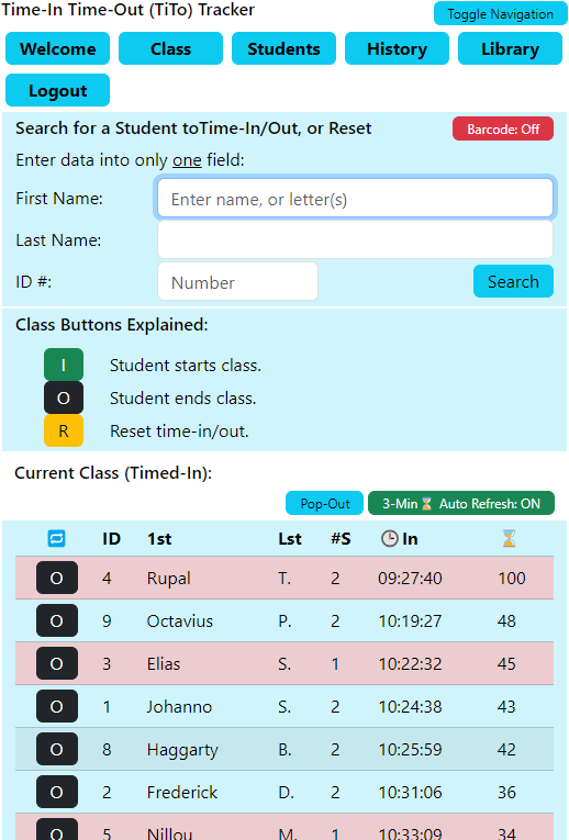 Manage Classroom Mobile Example